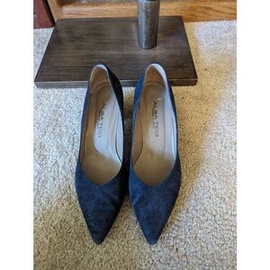 Alba Teci blue suede sparkly pointed toe round heel shoe sz 40 hand made italy